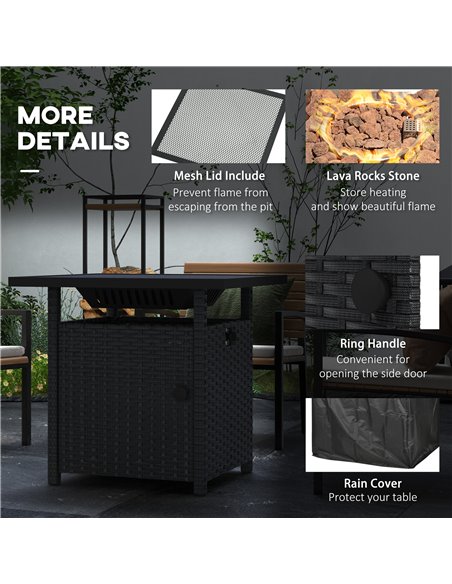 Outsunny Rattan Garden Fire Pit, 50,000 BTU Propane Fire Table with Glass Wind Guard, Black 867-209V70BK - pic 55328 | FastDaddyshop