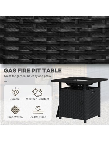 Outsunny Rattan Garden Fire Pit, 50,000 BTU Propane Fire Table with Glass Wind Guard, Black 867-209V70BK