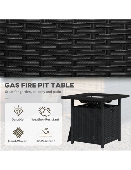 Outsunny Rattan Garden Fire Pit, 50,000 BTU Propane Fire Table with Glass Wind Guard, Black 867-209V70BK - pic 55329 | FastDaddyshop