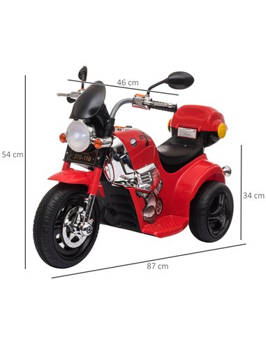HOMCOM 6V Battery PP Kids Motorcycle Ride On Trike w/ Lights Music Horn 18 - 36 Months Red