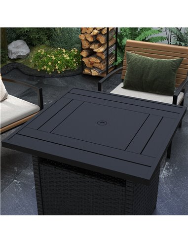 Outsunny Rattan Garden Fire Pit, 50,000 BTU Propane Fire Table with Glass Wind Guard, Black 867-209V70BK
