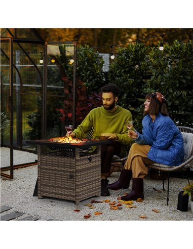 Outsunny Fire Pit Table, 72.5 x 72.5cm, 50,000 BTU with Protective Cover, Brown 867-209V70MB