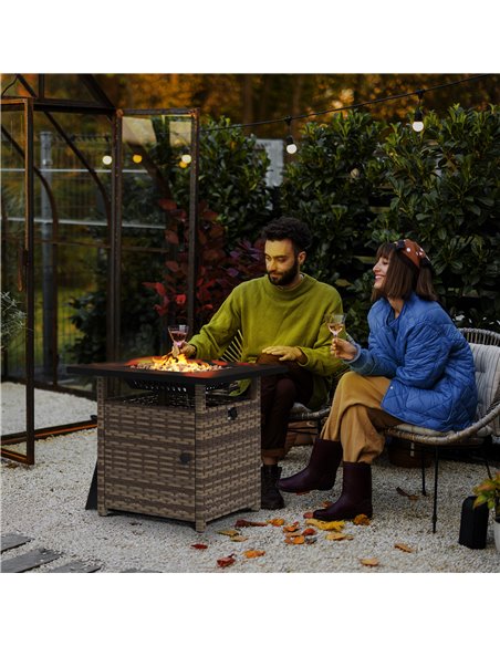 Outsunny Fire Pit Table, 72.5 x 72.5cm, 50,000 BTU with Protective Cover, Brown 867-209V70MB - pic 55333 | FastDaddyshop