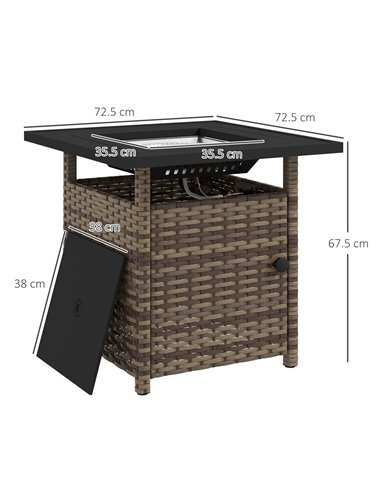 Outsunny Fire Pit Table, 72.5 x 72.5cm, 50,000 BTU, with Protective Cover, Outdoor Heating, Brown 867-209V70MB