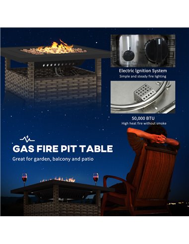 Outsunny Fire Pit Table, 72.5 x 72.5cm, 50,000 BTU, with Protective Cover, Outdoor Heating, Brown 867-209V70MB