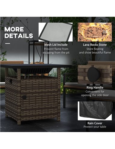 Outsunny Fire Pit Table, 72.5 x 72.5cm, 50,000 BTU, with Protective Cover, Outdoor Heating, Brown 867-209V70MB