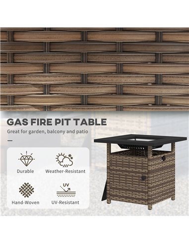 Outsunny Fire Pit Table, 72.5 x 72.5cm, 50,000 BTU, with Protective Cover, Outdoor Heating, Brown 867-209V70MB