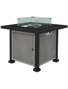 Outsunny Rattan Square Gas Fire Pit Table with Glass Screen, Grey 842-252V01GY