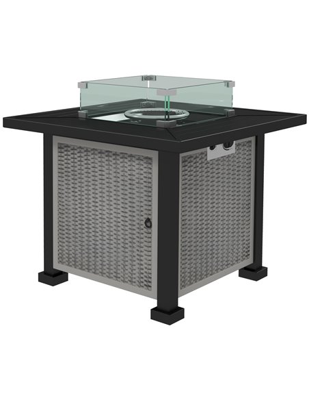 Outsunny Rattan Square Gas Fire Pit Table with Glass Screen, Grey 842-252V01GY - pic 55341 | FastDaddyshop