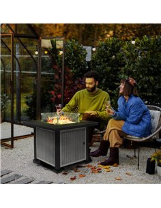 Outsunny Rattan Square Gas Fire Pit Table with Glass Screen, Grey 842-252V01GY 2