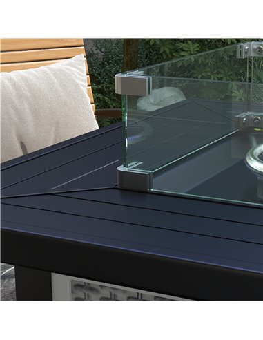 Outsunny Square Gas Fire Pit Table, Rattan Smokeless Fire Pit with Glass Screen and Beads, Lid, 50000 BTU, 81x81x64cm, Grey 842-