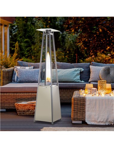 Outsunny 10.5KW Stainless Steel Outdoor Garden Patio Pyramid Heating Propane Gas Real Flame Heater Warmer Glass Tube w/ Wheels a