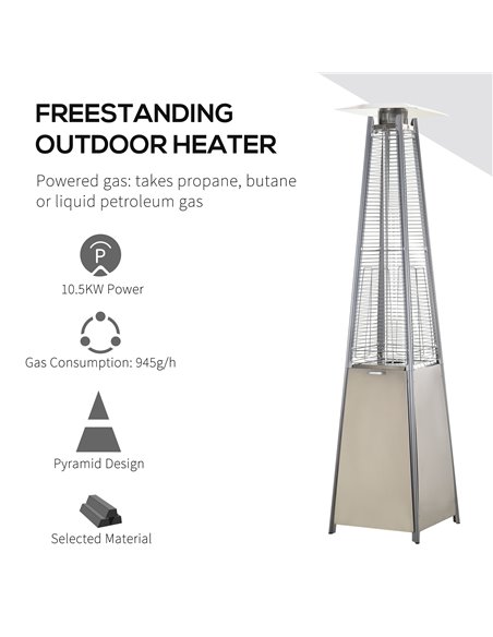 Outsunny 10.5KW Stainless Steel Outdoor Garden Patio Pyramid Heating Propane Gas Real Flame Heater Warmer Glass Tube w/ Wheels a - pic 55355 | FastDaddyshop