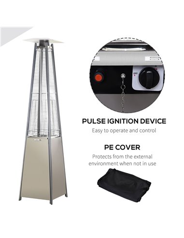Outsunny 10.5KW Stainless Steel Outdoor Garden Patio Pyramid Heating Propane Gas Real Flame Heater Warmer Glass Tube w/ Wheels a