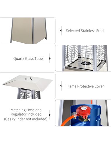Outsunny 10.5KW Stainless Steel Outdoor Garden Patio Pyramid Heating Propane Gas Real Flame Heater Warmer Glass Tube w/ Wheels a