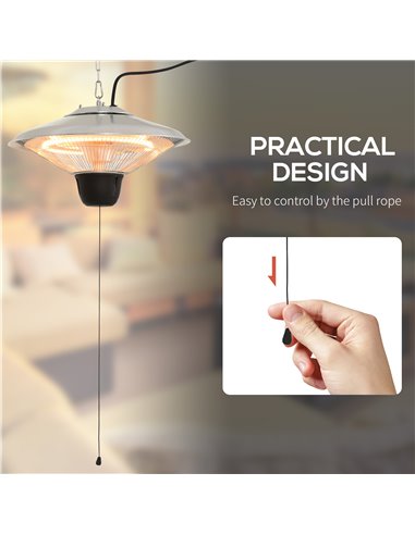 Outsunny 1500W Patio Heater Outdoor Ceiling Mounted Aluminium Halogen Electric Hanging  Heating Light Pull Switch Control 842-08