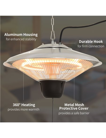 Outsunny 1500W Patio Heater Outdoor Ceiling Mounted Aluminium Halogen Electric Hanging  Heating Light Pull Switch Control 842-08 - pic 55383 | FastDaddyshop