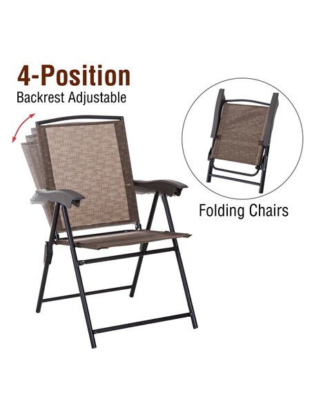 Outsunny 3 Piece Patio Furniture Garden Bistro Set Outdoor 2 Folding Chairs 1 Tempered Glass Table  Adjustable Backrest Metal -  - pic 55389 | FastDaddyshop