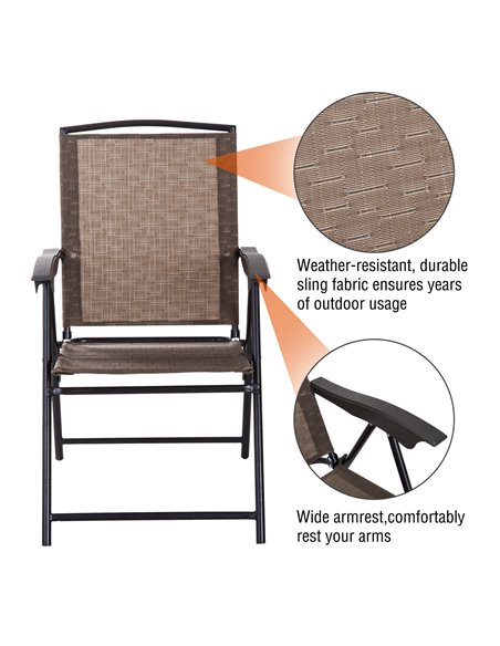 Outsunny 3 Piece Patio Furniture Garden Bistro Set Outdoor 2 Folding Chairs 1 Tempered Glass Table  Adjustable Backrest Metal -  - pic 55390 | FastDaddyshop