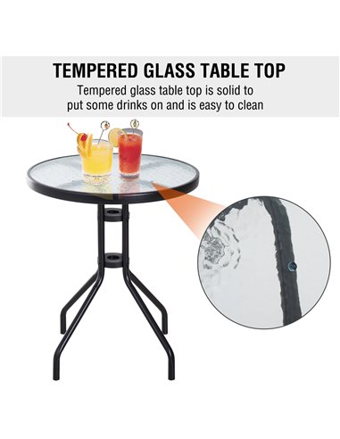 Outsunny 3 Piece Patio Furniture Garden Bistro Set Outdoor 2 Folding Chairs 1 Tempered Glass Table  Adjustable Backrest Metal - 