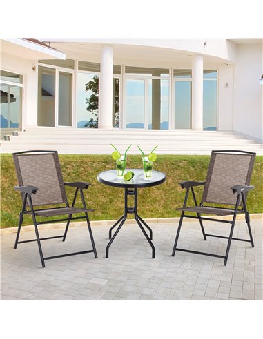 Outsunny 3 Piece Patio Furniture Garden Bistro Set Outdoor 2 Folding Chairs 1 Tempered Glass Table  Adjustable Backrest Metal - 