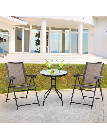 Outsunny 3 Piece Patio Furniture Garden Bistro Set Outdoor 2 Folding Chairs 1 Tempered Glass Table  Adjustable Backrest Metal -  - pic 55394 | FastDaddyshop