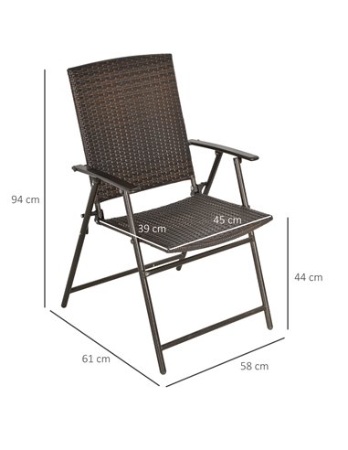 Outsunny 2pcs Folding Garden Chair Rattan Bistro Set with Armrest for Outdoor Steel Frame 867-070
