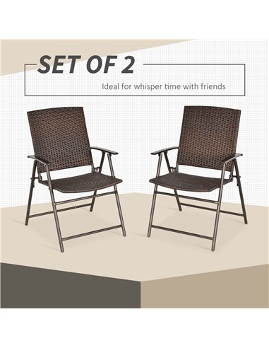 Outsunny 2pcs Folding Garden Chair Rattan Bistro Set with Armrest for Outdoor Steel Frame 867-070