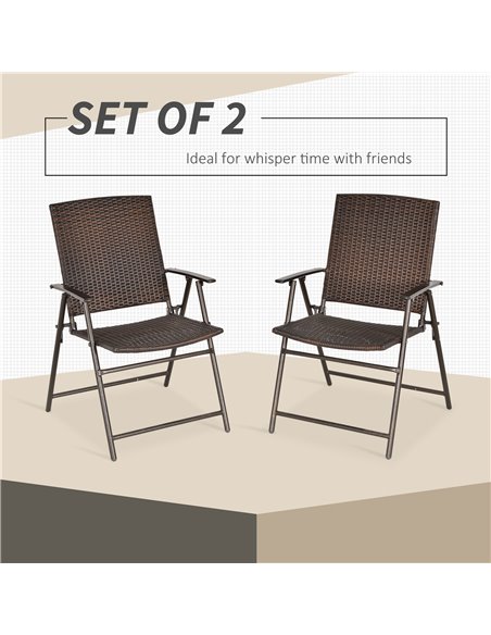 Outsunny 2pcs Folding Garden Chair Rattan Bistro Set with Armrest for Outdoor Steel Frame 867-070 - pic 55398 | FastDaddyshop