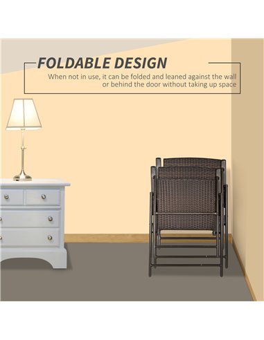 Outsunny 2pcs Folding Garden Chair Rattan Bistro Set with Armrest for Outdoor Steel Frame 867-070