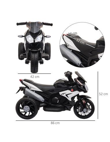 HOMCOM Kids 6V Battery Steel Enforced Motorcycle Ride On Trike Black