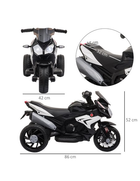 HOMCOM Kids 6V Battery Steel Enforced Motorcycle Ride On Trike Black - pic 5541 | FastDaddyshop