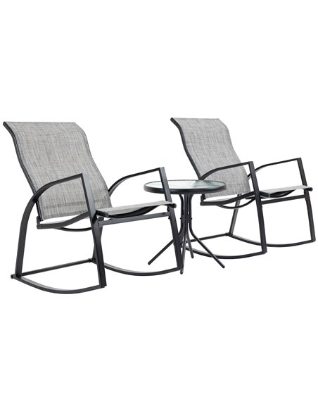Outsunny Outdoor Patio Bistro Set with 2 Rocking Chairs & Table, Grey 84B-898 - pic 55413 | FastDaddyshop