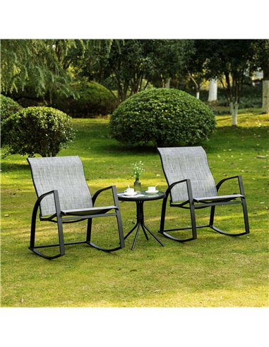 Outsunny Outdoor Patio Bistro Set with 2 Rocking Chairs & Tempered Glass Table, Ideal for Garden, Porch, Poolside, Grey 84B-898
