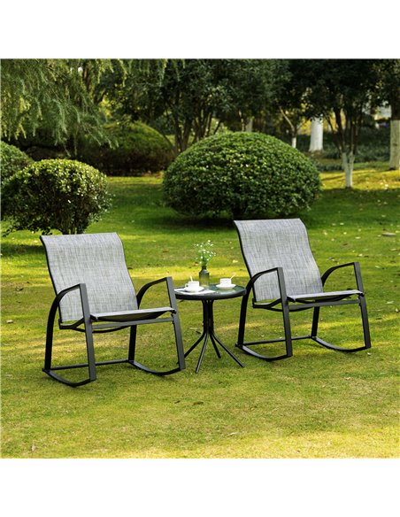 Outsunny Outdoor Patio Bistro Set with 2 Rocking Chairs & Tempered Glass Table, Ideal for Garden, Porch, Poolside, Grey 84B-898 - pic 55414 | FastDaddyshop