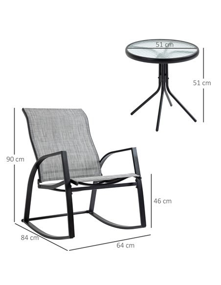 Outsunny Outdoor Patio Bistro Set with 2 Rocking Chairs & Tempered Glass Table, Ideal for Garden, Porch, Poolside, Grey 84B-898 - pic 55415 | FastDaddyshop