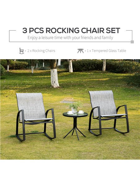 Outsunny Outdoor Patio Bistro Set with 2 Rocking Chairs & Tempered Glass Table, Ideal for Garden, Porch, Poolside, Grey 84B-898 - pic 55417 | FastDaddyshop