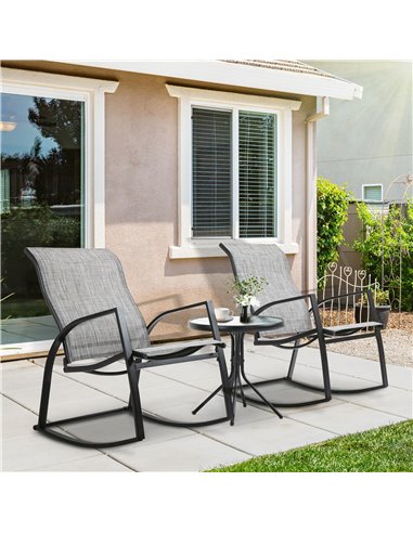 Outsunny Outdoor Patio Bistro Set with 2 Rocking Chairs & Tempered Glass Table, Ideal for Garden, Porch, Poolside, Grey 84B-898
