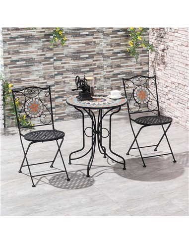 Outsunny 3 Piece Garden Bistro Set, Folding Patio Chairs and Mosaic Round Tabletop for Outdoor, Metal, Balcony, Poolside, Light 