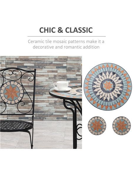Outsunny 3 Piece Garden Bistro Set, Folding Patio Chairs and Mosaic Round Tabletop for Outdoor, Metal, Balcony, Poolside, Light  - pic 55425 | FastDaddyshop