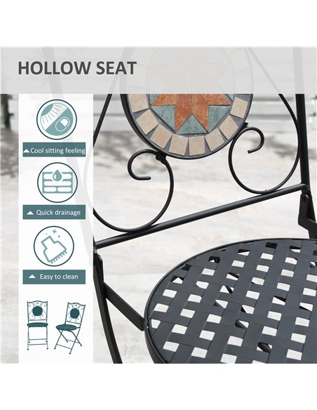 Outsunny 3 Piece Garden Bistro Set, Folding Patio Chairs and Mosaic Round Tabletop for Outdoor, Metal, Balcony, Poolside, Light  - pic 55427 | FastDaddyshop