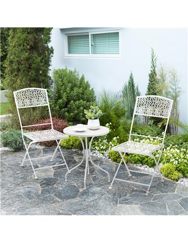 Outsunny Bistro Set for 2, Metal Folding Chairs with Round Table, White 84B-838