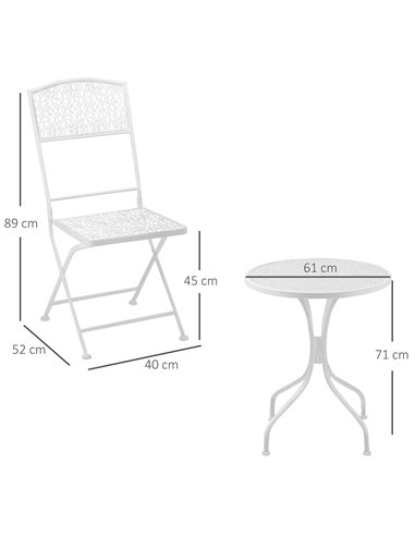 Outsunny Bistro Set for 2, Metal Folding Chairs with Round Table, White, Ideal for Balcony & Outdoor Indoor Use. 84B-838