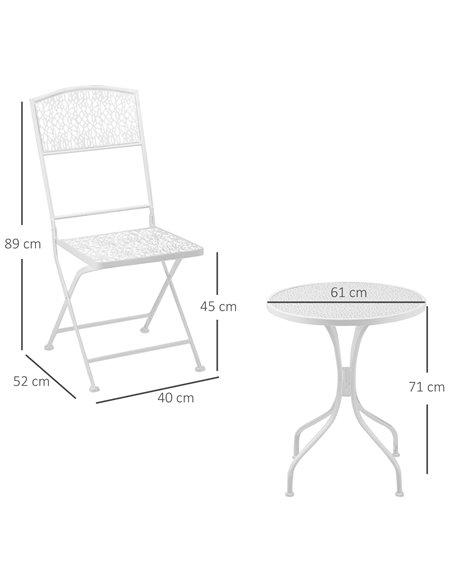 Outsunny Bistro Set for 2, Metal Folding Chairs with Round Table, White, Ideal for Balcony & Outdoor Indoor Use. 84B-838 - pic 55433 | FastDaddyshop