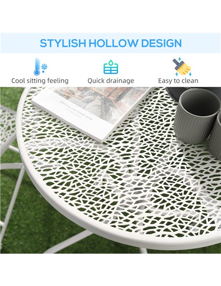 Outsunny Bistro Set for 2, Metal Folding Chairs with Round Table, White, Ideal for Balcony & Outdoor Indoor Use. 84B-838 - pic 55434 | FastDaddyshop