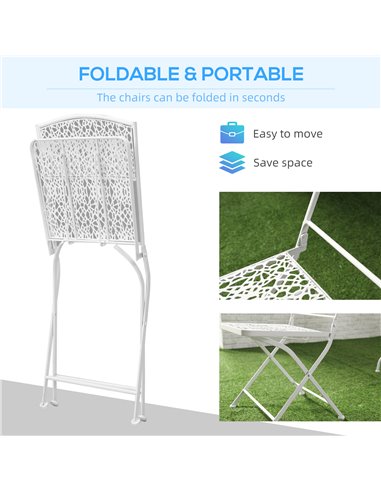Outsunny Bistro Set for 2, Metal Folding Chairs with Round Table, White, Ideal for Balcony & Outdoor Indoor Use. 84B-838