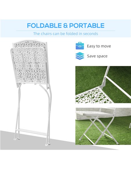 Outsunny Bistro Set for 2, Metal Folding Chairs with Round Table, White, Ideal for Balcony & Outdoor Indoor Use. 84B-838 - pic 55435 | FastDaddyshop