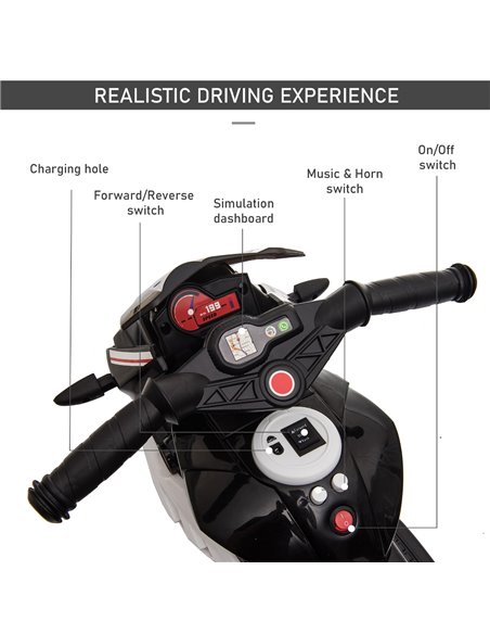 HOMCOM Kids 6V Battery Steel Enforced Motorcycle Ride On Trike Black - pic 5544 | FastDaddyshop