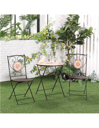 Outsunny 3 Piece Mosaic Bistro Set, 2 Folding Chairs & 1 Round Table, Yellow 84B-871