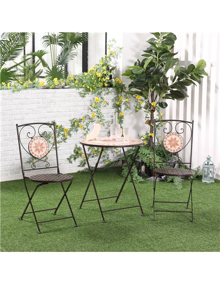 Outsunny 3 Piece Mosaic Bistro Set, 2 Folding Chairs & 1 Round Table, Yellow 84B-871 - pic 55450 | FastDaddyshop